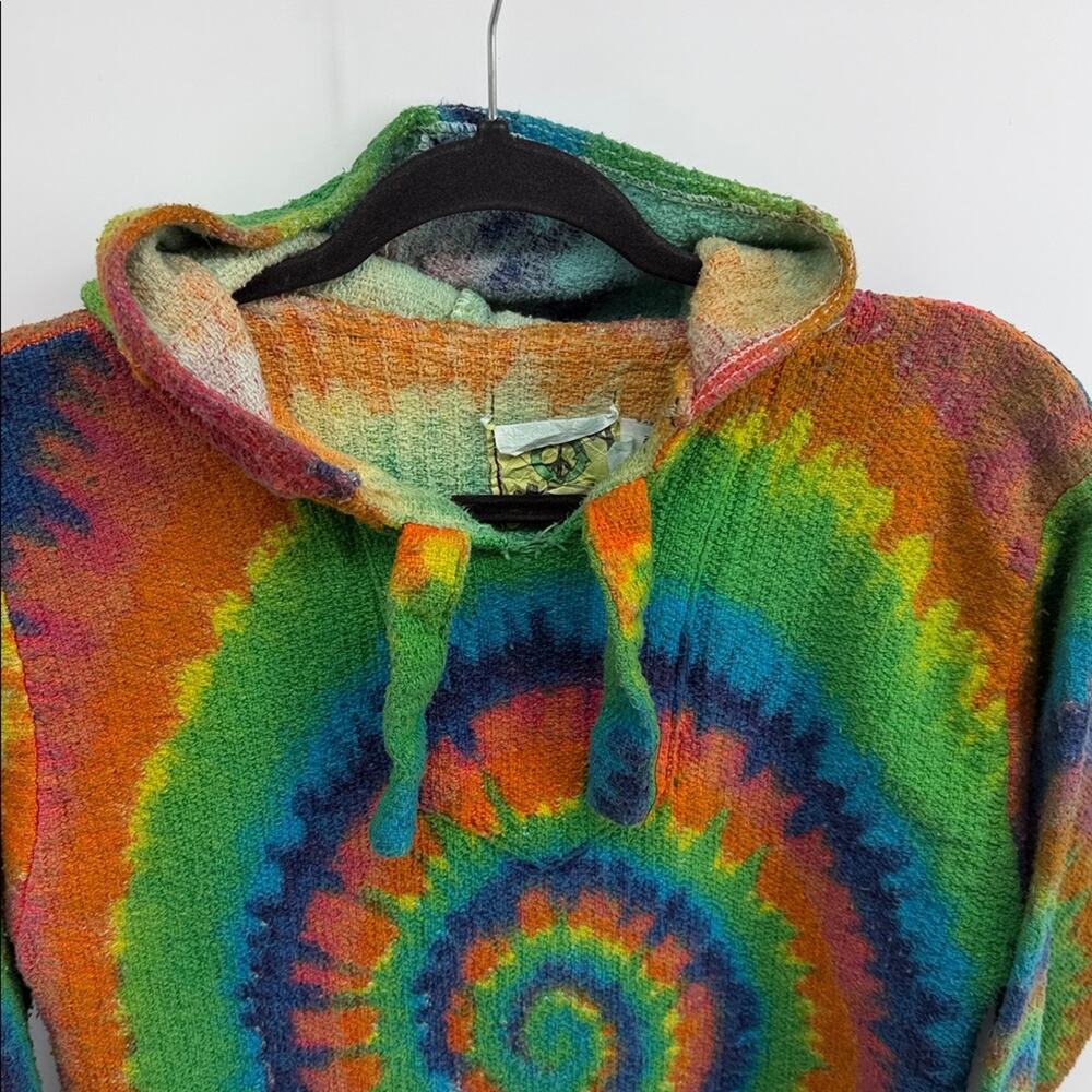 Vintage Baja Joe 100% cotton tie dyed hippie dead head boho hooded pullover top